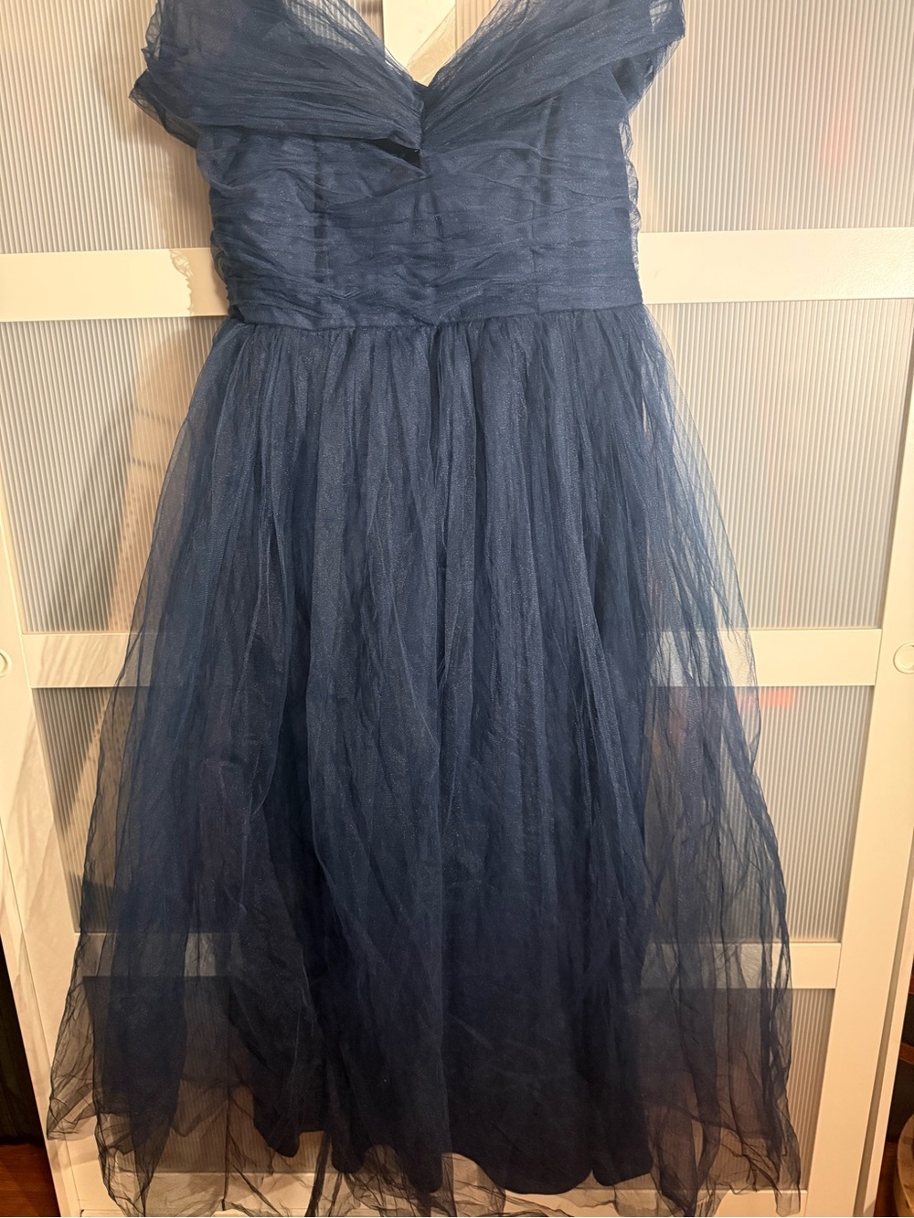 Strapless Navy Tulle Plus Sized Evening Dress
